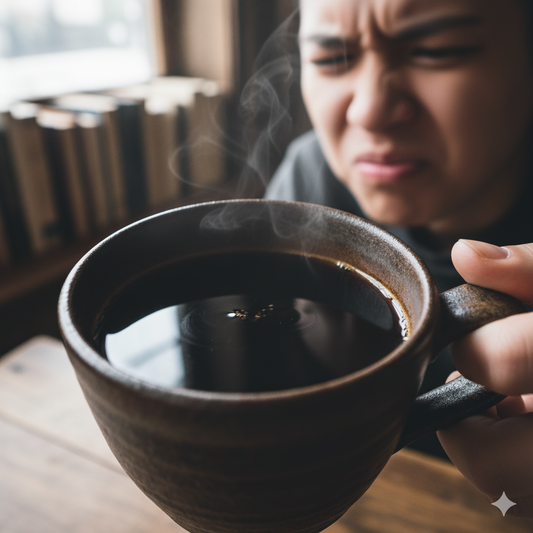 female drinking bitter coffee